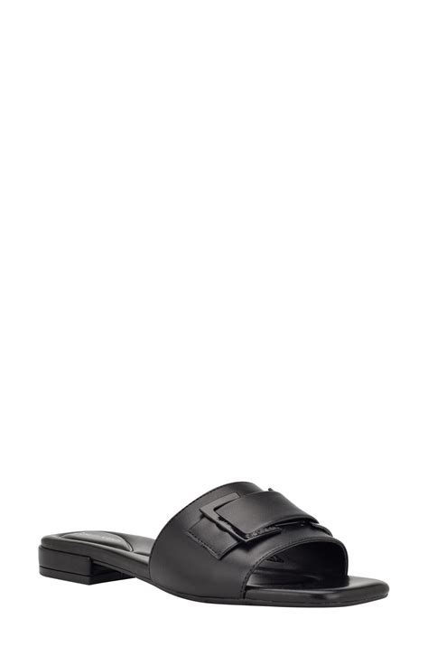 Calvin Klein Tangelo Buckle Slide Sandal Black Editorialist