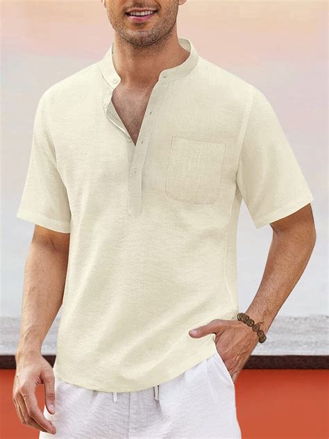 Cotton Linen Shirt Lightweight And Comfortable Beachwear For Men Coofandy