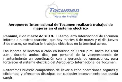 Aeropuerto Tocumen On Twitter Comunicado De Tocumen S A Https T Co