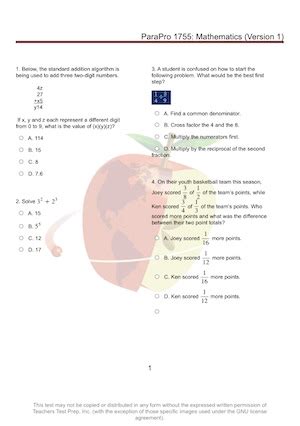 Free Printable Parapro Practice Test Printable Templates