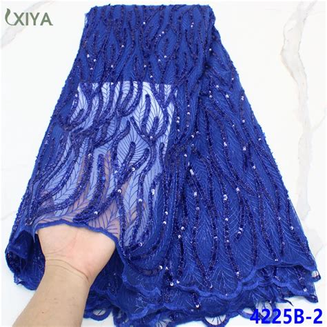 Royal Blue Nigerian Net Mesh Lace Fabric Top Selling Sequins Lace