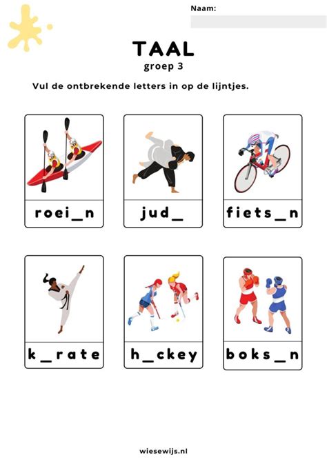 Werkblad Taal Groep 3 Letters Invullen Thema Olympische Spelen Wiesewijs