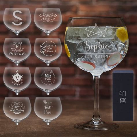 Personalised Gin Glass With T Box Engraved Custom Glassware Personalized Glass For Gin Drink