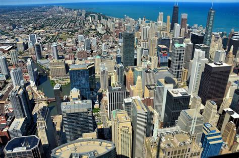 Downtown Chicago Aerial View From Willis Tower In Chicago Illinois