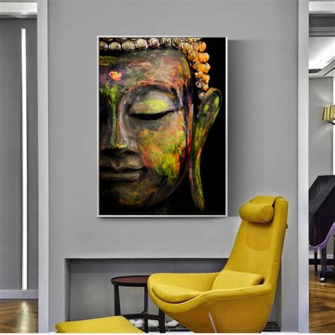 Vivid Large Buddha Face Wall Art Canvas Prints Modern Buddhism