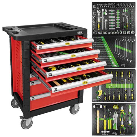 JBM Werkzeugwagen Mit 7 Schubladen Und 172 Werkzeuge Rot 53686