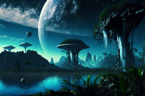 Wallpaper Ai Art Illustration Alien Planet Trees Moon Dawn