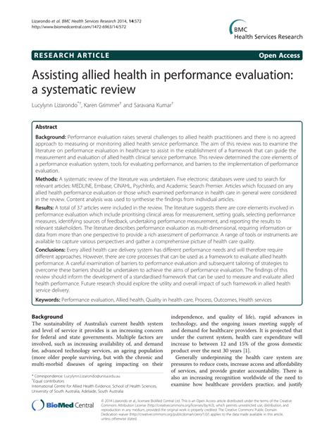 Pdf Assisting Allied Health In Performance Evaluation A Systematic