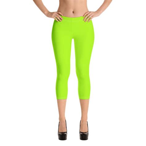 Neon Lime Green Solid Color Women S Bright Capri Leggings Tights Made In Usa Eu