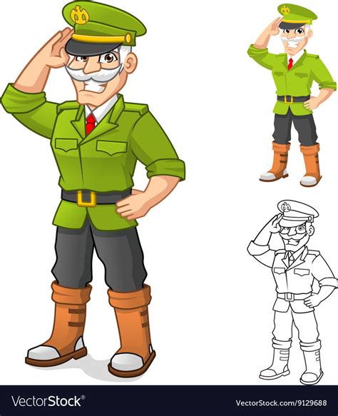 General Army Cartoon Character With Salute Hand Vector Image