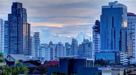 Thailand Bangkok City High Rise High Rises Buildings Asia Sunset