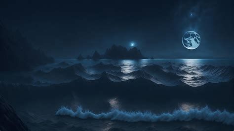 Premium AI Image | Night scene in the ocean and high waves of water