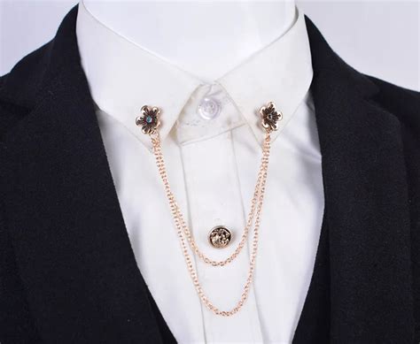 Metal Rhinestone Small Flower Brooch Male Shirt Collar Pin Buckle