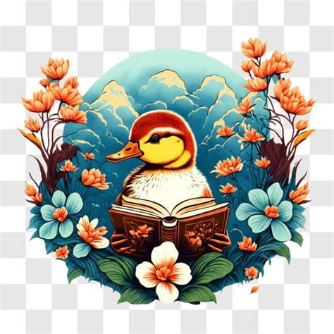 Descarga Pato Educativo Leyendo En Un Libro Abierto Con Flores Png En