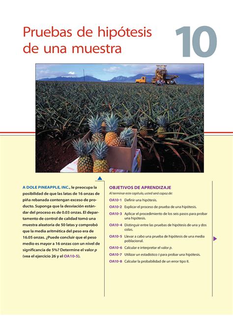 Capitulo 10 Pruebas De Hipotesis A DOLE PINEAPPLE INC Le