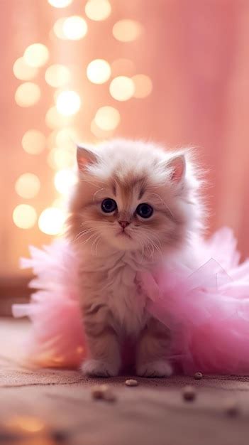 Premium Ai Image A Fluffy White Kitten In A Pink Tutu