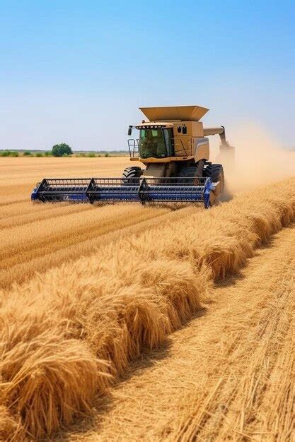 Una Cosechadora Trabajando En Un Campo De Trigo Foto Premium