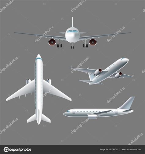 Airplane side front and top view isolated vector — Stock Vector ...