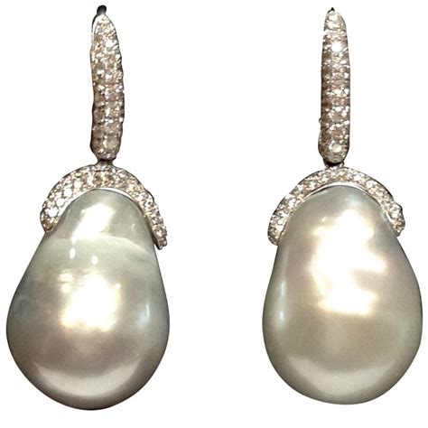 South Sea Baroque Pearl Diamond Earrings At 1stDibs