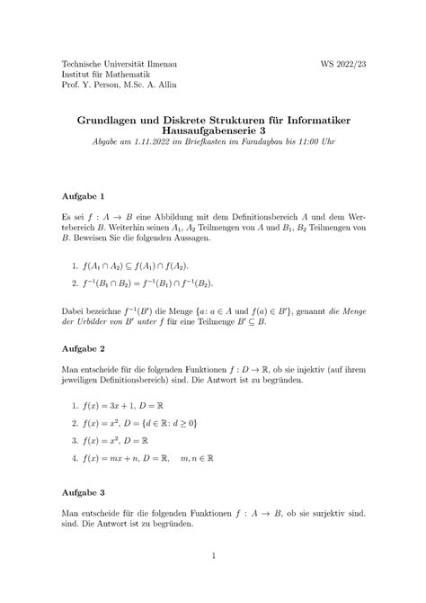 Hausaufgabenserie 3 Wintersemester Technische Universit At Ilmenau