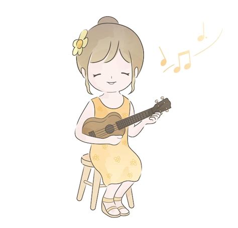 Free Vector Watercolor Cute Girl Playing The Ukulele Vector