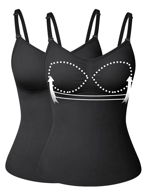 Vaslanda 2 Pack Womens Cami Shaper With Built In Bra Tummy Control