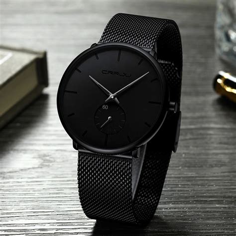 Ultra Thin Creative Black Stainless Steel Quartz Watches Men Simple