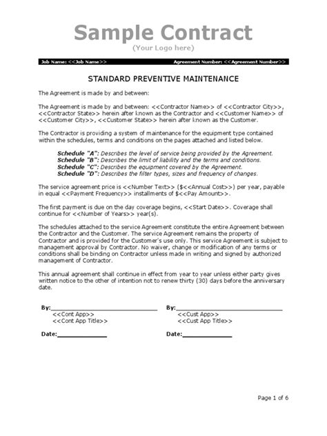 Sample Preventive Maintenance Agreement General Contractor Implied Warranty