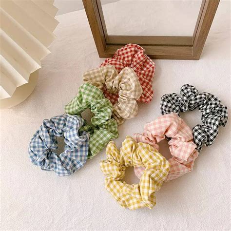 Jual Pc Scrunchie Korea Kuncir Ikat Rambut Motif Kotak Cepol