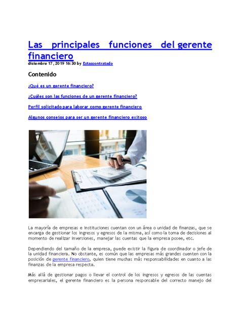 1 2 1 Pricipales Funciones Del Gerente Financiero Las Principales