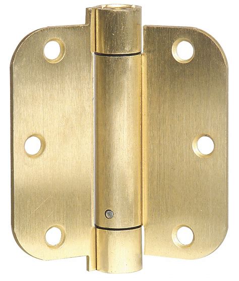 Grainger Approved Spring Hinge With Holes Satin Brass Finish Rounded Corners 3 12 In X 1 34