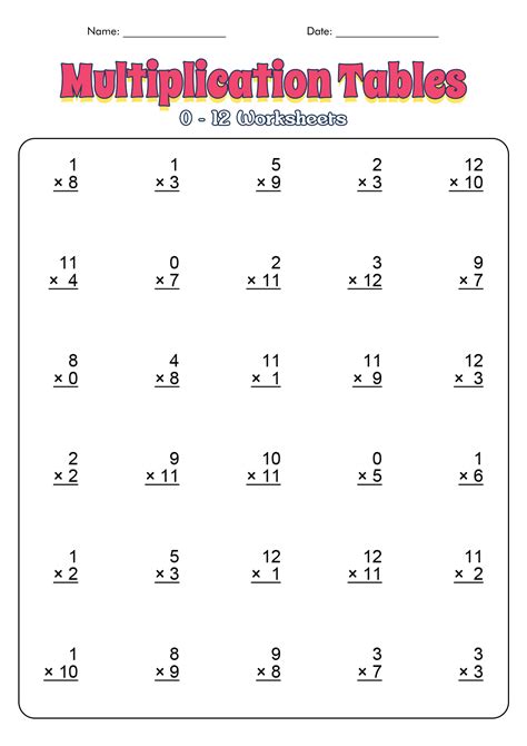 Printable Multiplication Worksheets 1 12