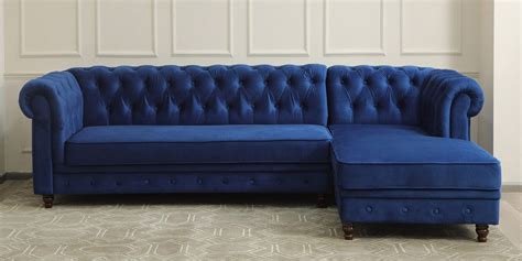 Buy Cheshire Velvet Lhs Sectional Sofa Lounger In Royal Blue