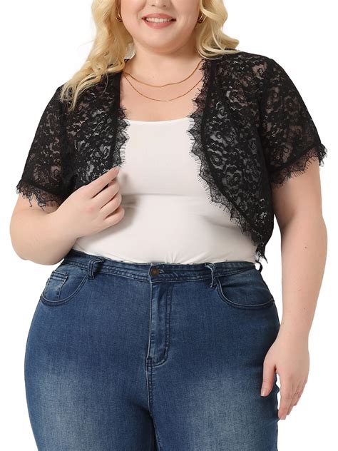 Unique Bargains Women S Plus Size Sheer Shrug Cardigan Floral Lace