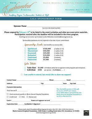 Fillable Online Gala Sponsorship Form Doc Fax Email Print Pdffiller