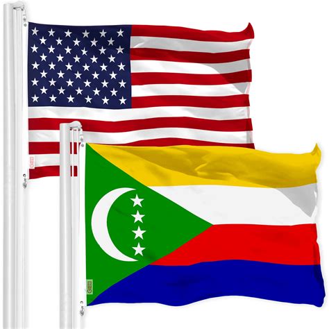 G128 Combo Pack American Usa Flag 3x5 Ft And Comoros Comorian Flag 3x5