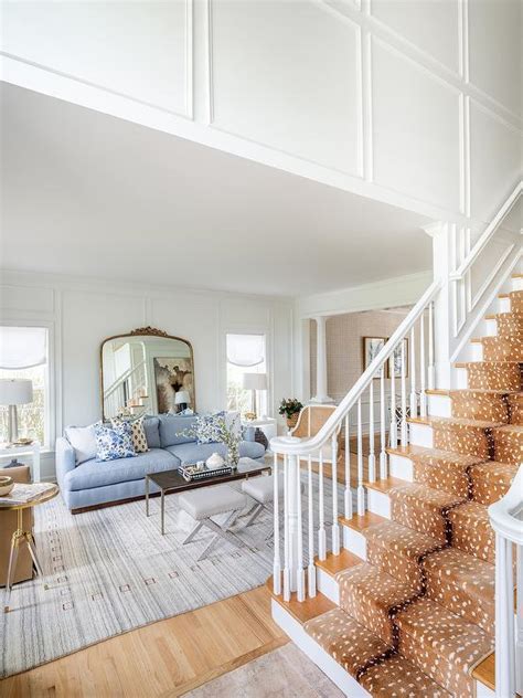 Antelope Print Runner On Staircase Transitional Entrance Foyer