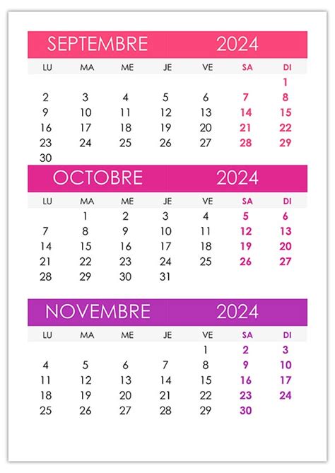 Calendrier Septembre Octobre Novembre Glori Kalindi