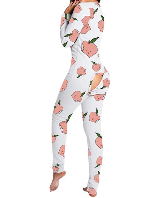 Womens Onesie Pajamas Sexy Butt Flap Pajamas Deep V Jumpsuit Bodycon