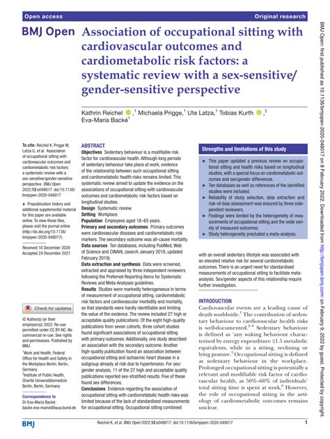 Pdf Association Of Occupational Sitting With Cardiovascular Outcomes