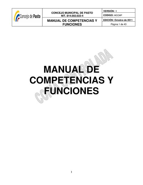 Manual DE Funciones Concejo MPAL DE Pasto CONCEJO MUNICIPAL DE PASTO