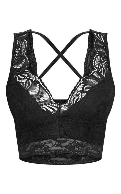 Black Lace Cross Front Detail Bralet Prettylittlething Usa