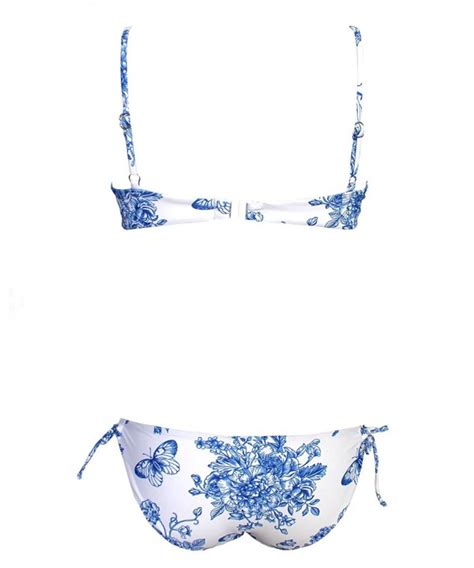 Push Up Swimwear Criss Cross Strappy Two Piece Bikini Set Swimsuit Blue CV12NRMTW5E