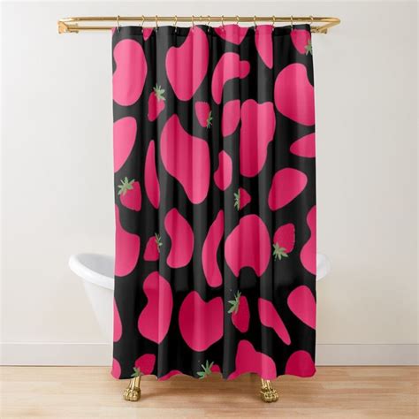 Strawbery Cow Gradient Black Pink Pattern Shower Curtain For Sale By