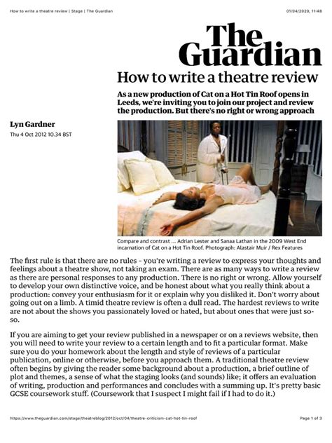 How To Write A Theatre Review Stage The Guardian Pdf The Guardian Blog