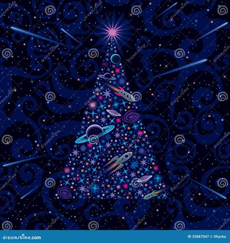 New Year and Christmas Tree. Cosmic Background Stock Vector - Illustration of light, science ...