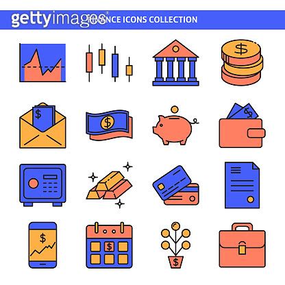 Finance And Money Icon Set In Colored Line Style