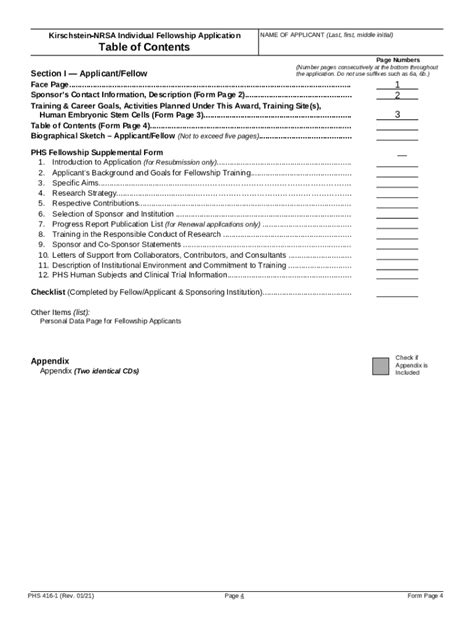 PHS 416 1fp4 Rev 8 12 Table Of Contents Page 4 Ruth L