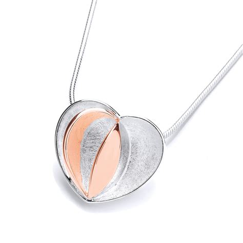 Rose Gold And Brushed Silver Heart Pendant Without Chain Cavendish French