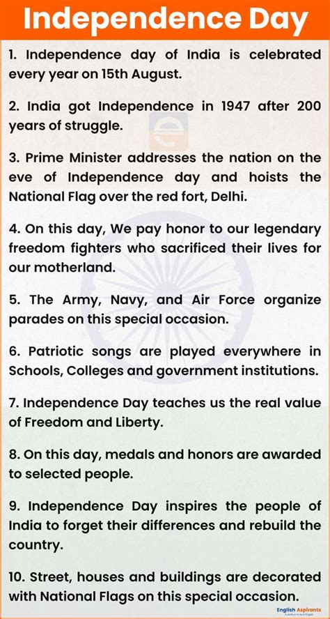 10 Lines On Independence Day Of India In English Lines On